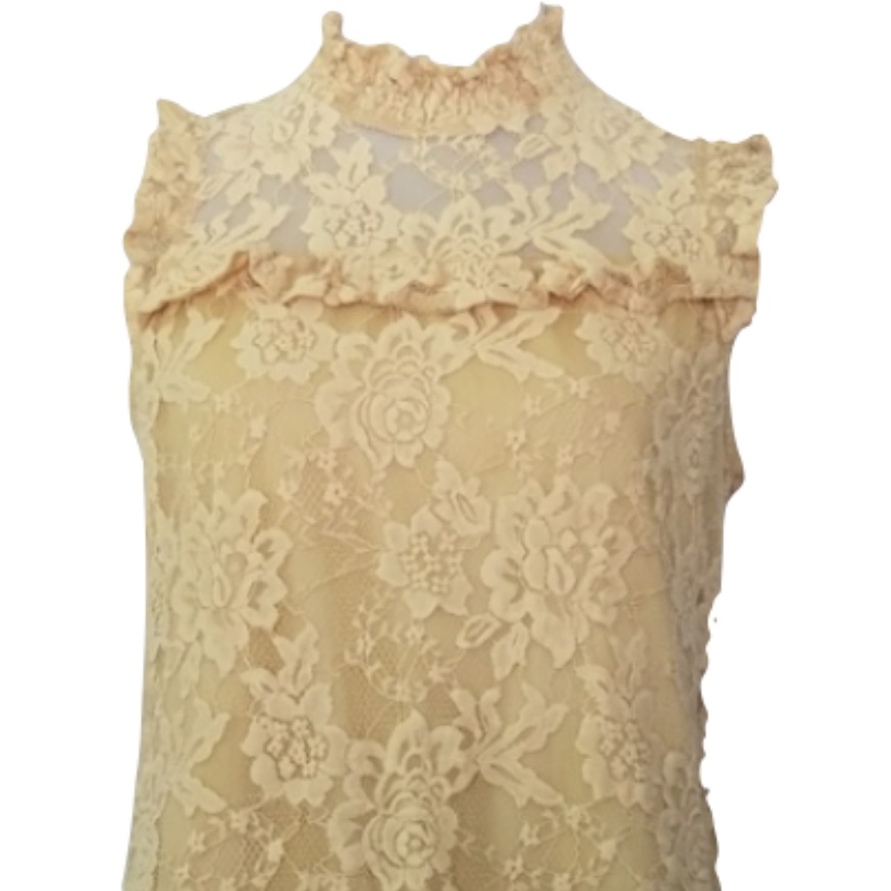 Bleuh Cill Tan Lace High-Nick Tank Top Blouse.(S)